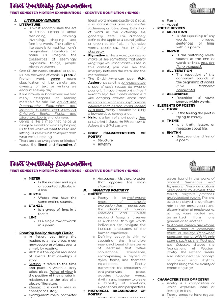 Grade 12 Creative Nonfiction Exam Guide | PDF | Poetry | Creative ...