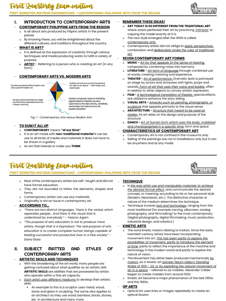 CPAR 1st Quarter Arts Review Guide | PDF | The Arts | Philippines