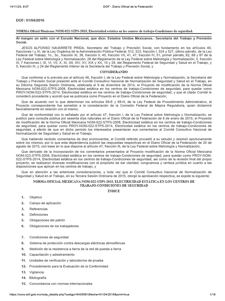 NOM-022-STPS-2015: Seguridad Eléctrica | PDF | Descarga electrostática ...