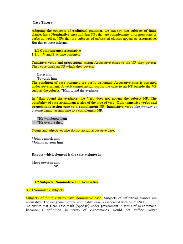 Unit 2. Case Theory LAI PDF Subject (Grammar) Verb