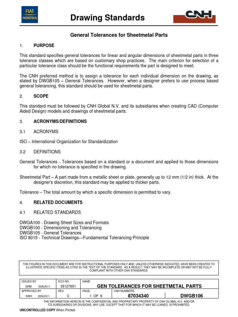 General Tolerances for Sheetmetal Parts | PDF | Engineering Tolerance ...