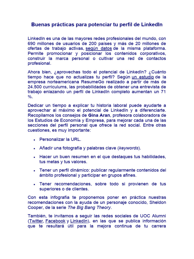 Buenas Prácticas para Potenciar Tu Perfil de LinkedIn | PDF