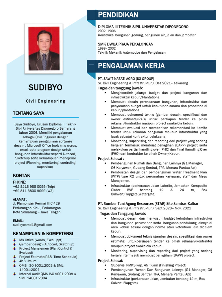 Profil Civil Engineer Sudibyo | PDF