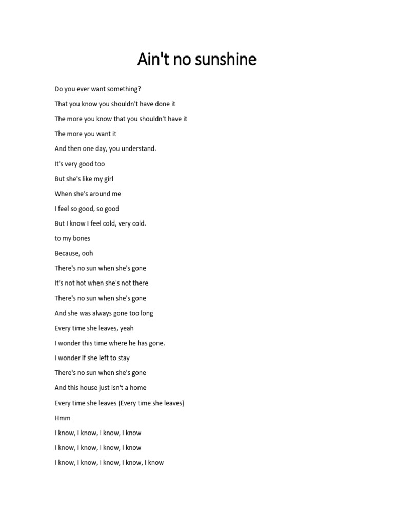 Ain't No Sunshine | PDF