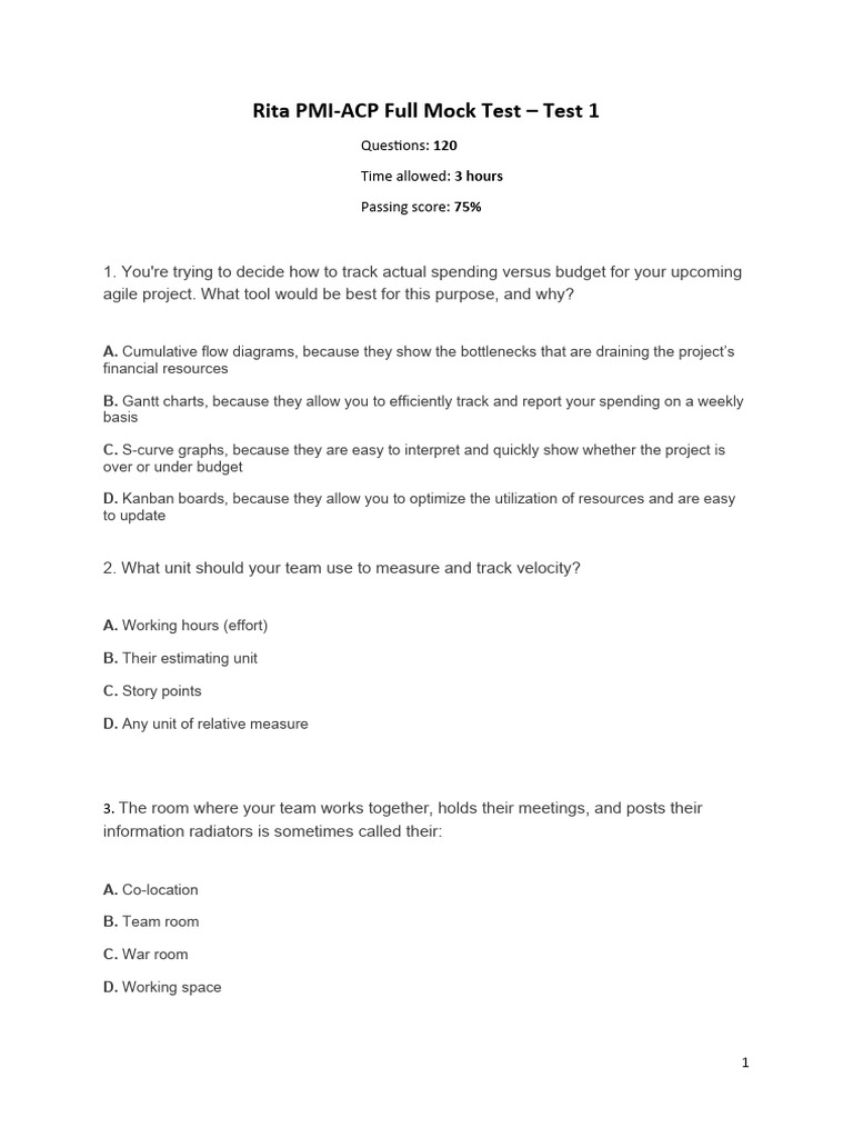 Rita PMI-ACP Mock Test Overview | PDF | Agile Software Development ...