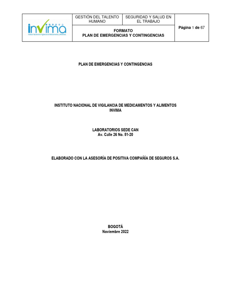 Plan de Emergencias Can | PDF | Seguridad y salud ocupacional | Riesgo