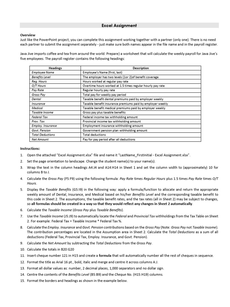 Excel Online Assignment - Instructions | PDF | Payroll Tax | Taxation ...