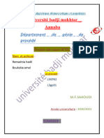 Université Badji Mokhtar - Annaba: Département de Génie de Procédé