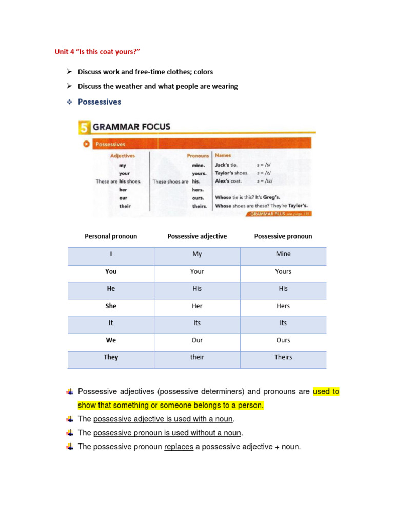 Unit 4 Grammar Interchange Summary Pdf Pronoun Noun