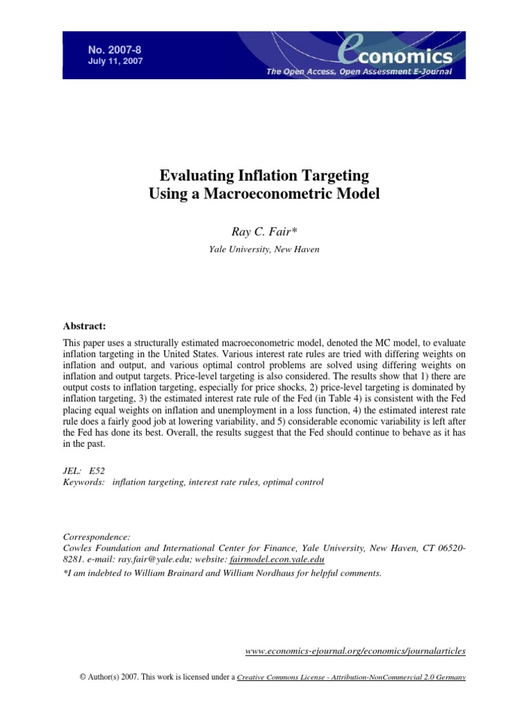 Evaluating Inflation Targeting Using A Macro Eco No Metric Model | PDF ...