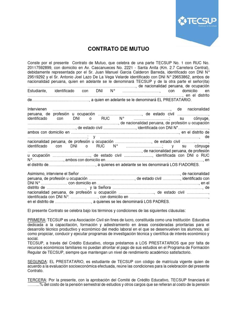 Mayor de Edad Contrato de Mutuo | PDF | Crédito | Finanzas y dinero