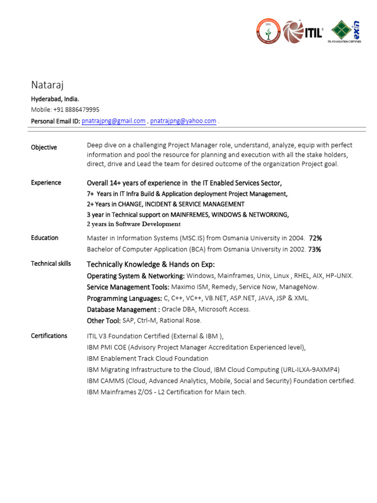 Project Manager Resume - IT & Cloud Expertise | PDF | Cloud Computing ...