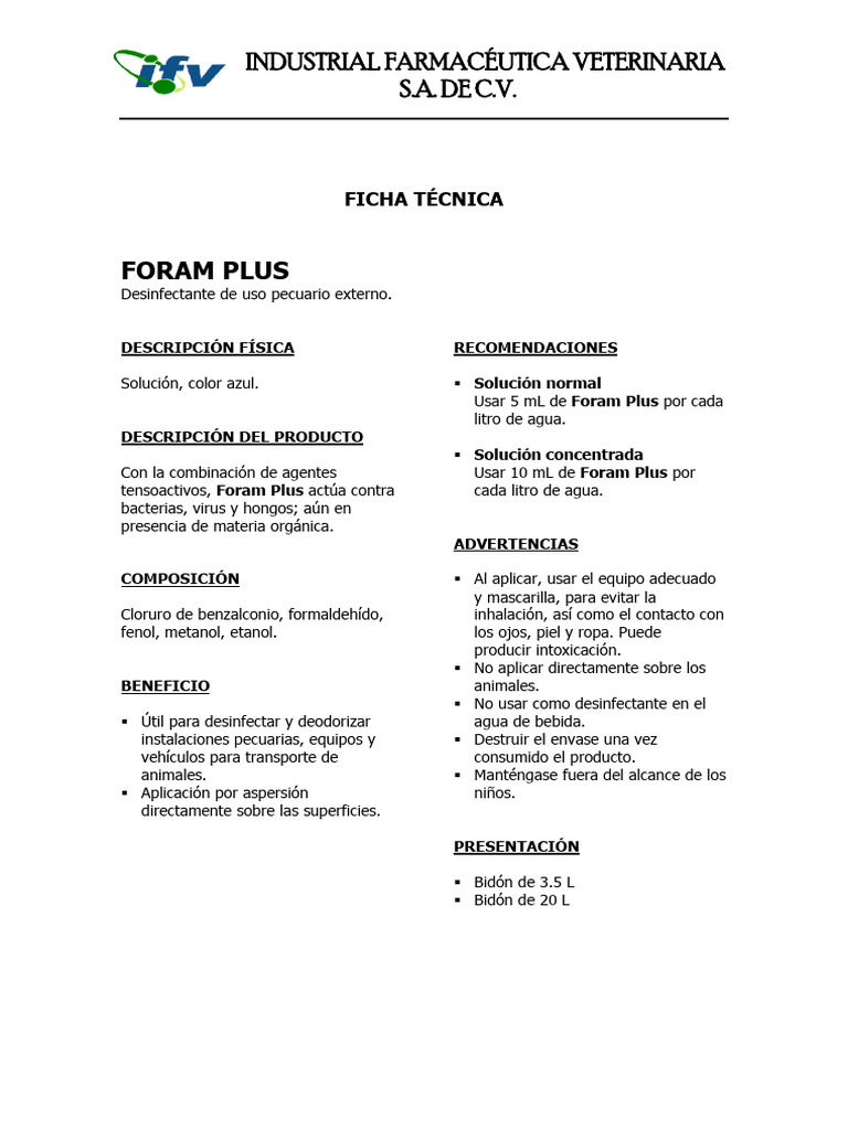 Desinfectante Foram Plus para Pecuaria | PDF | Salud y bienestar
