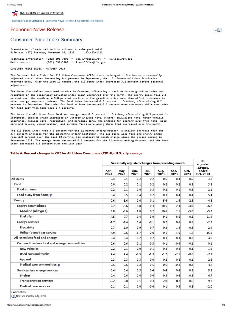 CONSUMER PRICE INDEX SUMMARY visual data 5