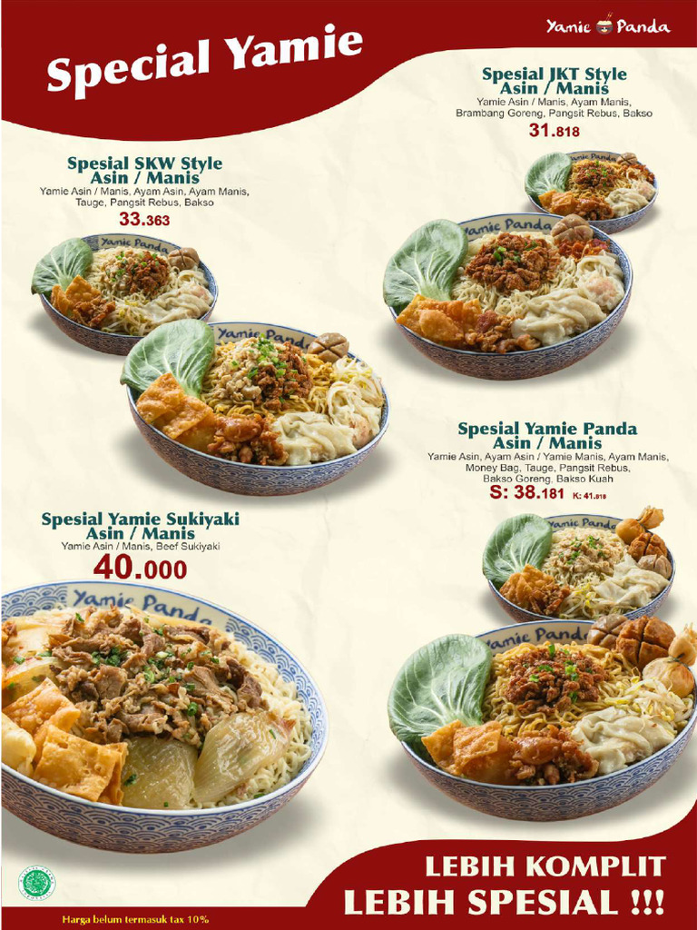 Menu Yamie Panda Semarang | PDF