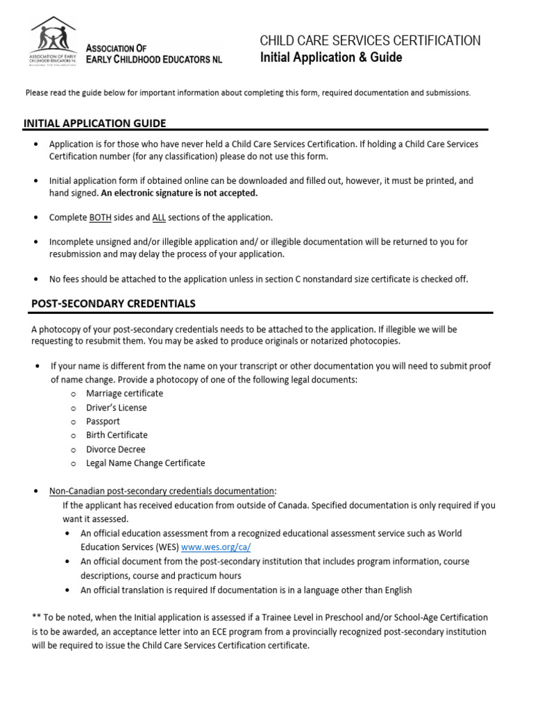 Initial Application for ECE Certification | PDF | Mail | Diploma