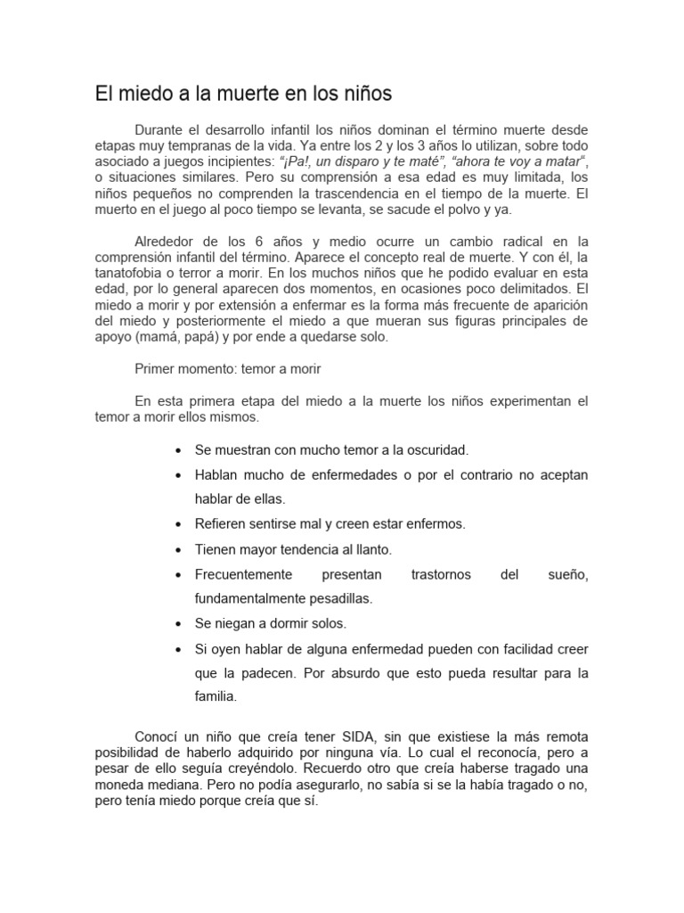 Miedo a la muerte en niños: guía y manejo | PDF | Ansiedad | Temor