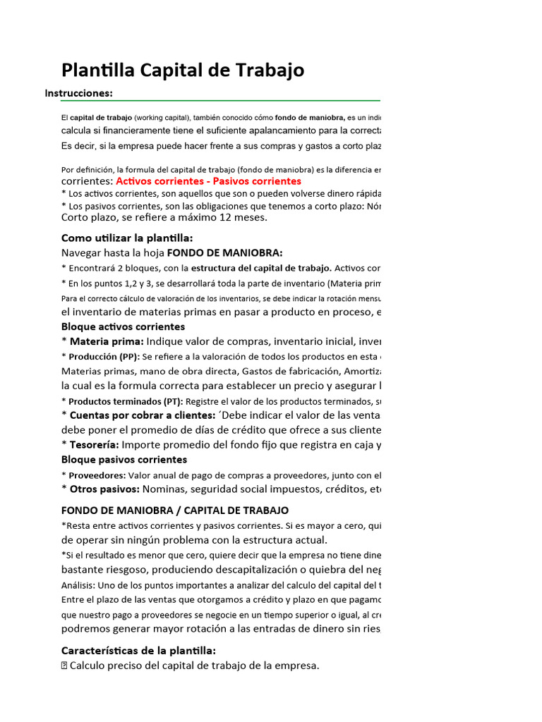 Macro Calculo de Capital de Trabajo | PDF | Capital de trabajo