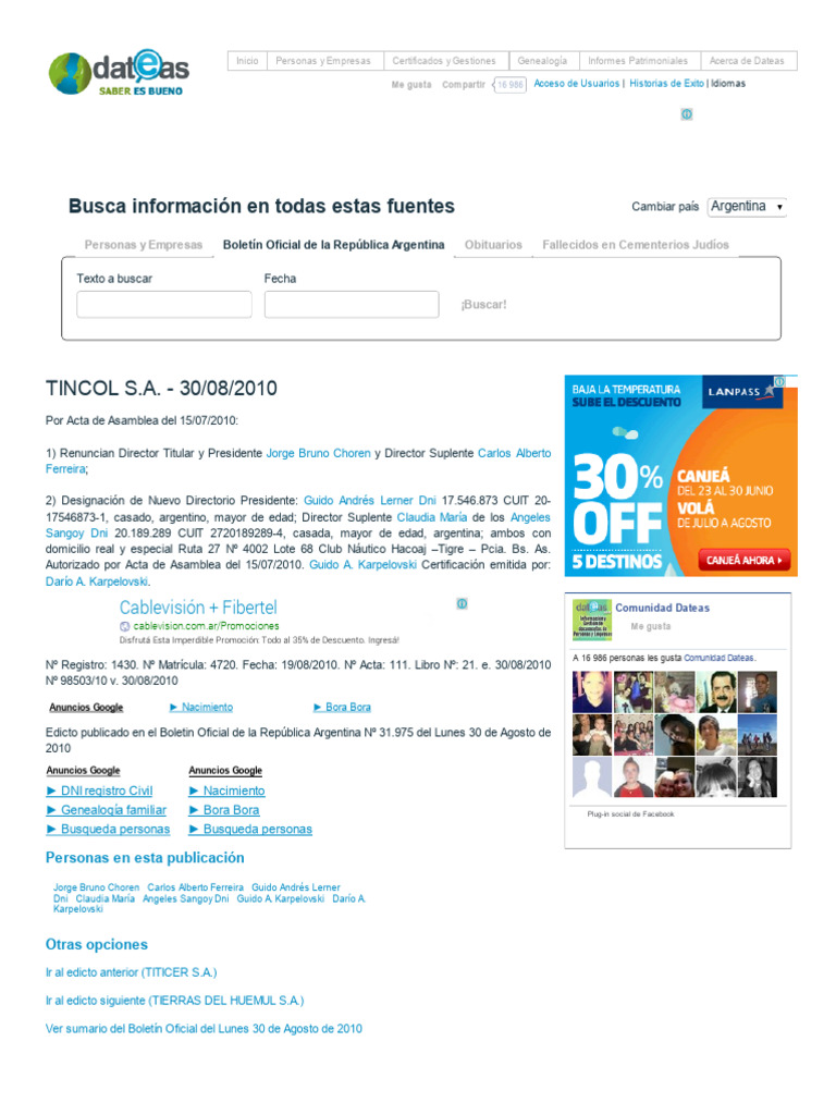 Cambio Directivo en TINCOL S.A. 2010 | PDF | Argentina