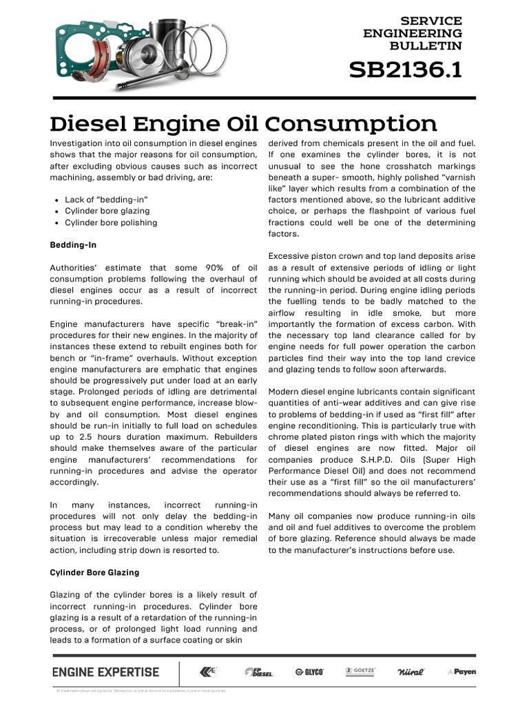 Diesel Engine Oil Consumption Service Engineering Bulletin PDF Engines Diesel Engine