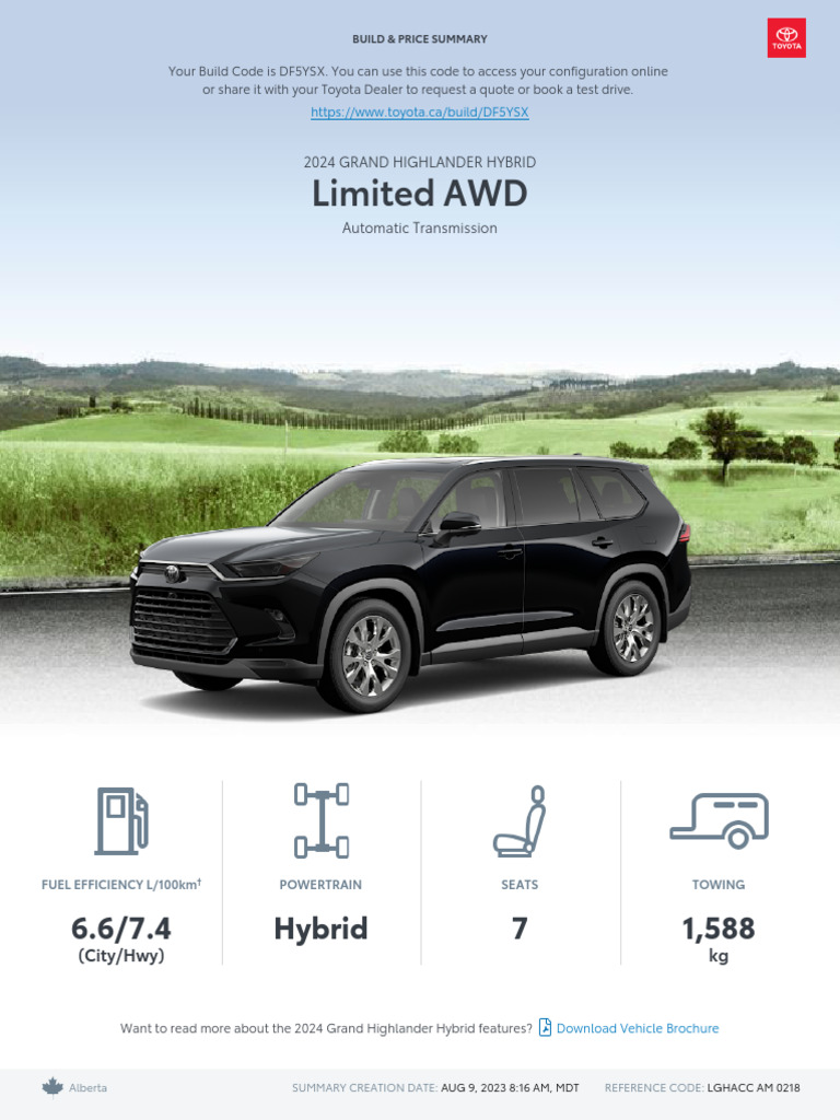 Toyota Build and Price 2024 Grand Highlander Hybrid Limited AWD | PDF ...