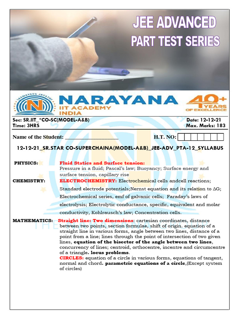 JEE Advanced Exam Format and Syllabus | PDF | Circle | Electrochemistry