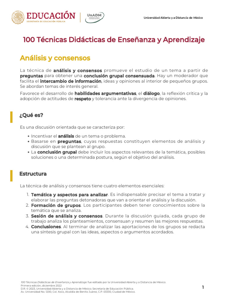 Técnicas de Análisis y Consensos Educativos | PDF | Aprendizaje | México