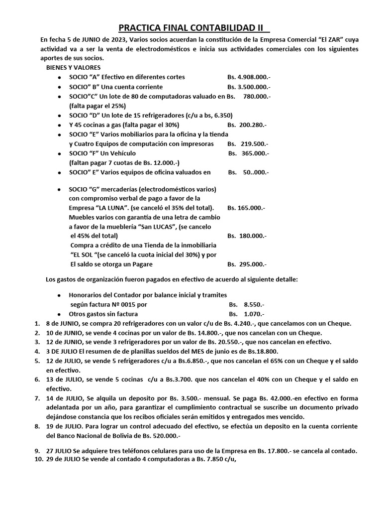 Practica Final De Contabilidad Ii Pdf Contabilidad Cheque
