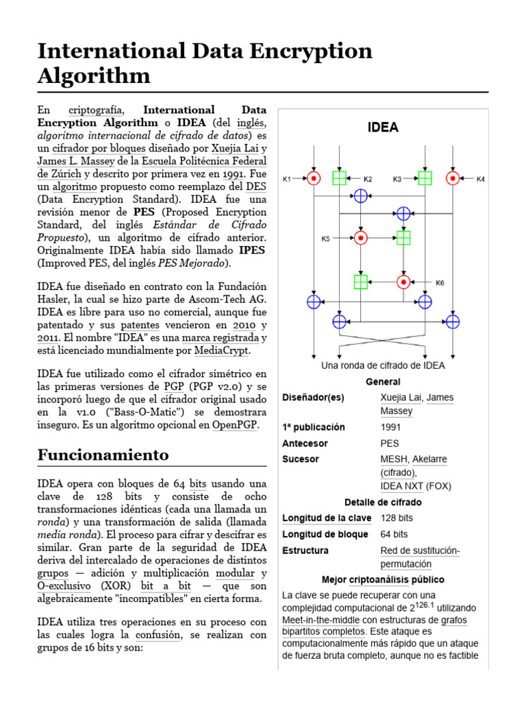 CIFRADO IDEA International Data Encryption Algorithm | PDF ...