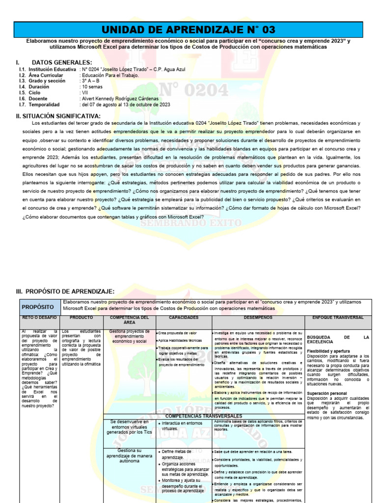 03 - UNIDAD III - 3ro | PDF | Aprendizaje | Iniciativa empresarial