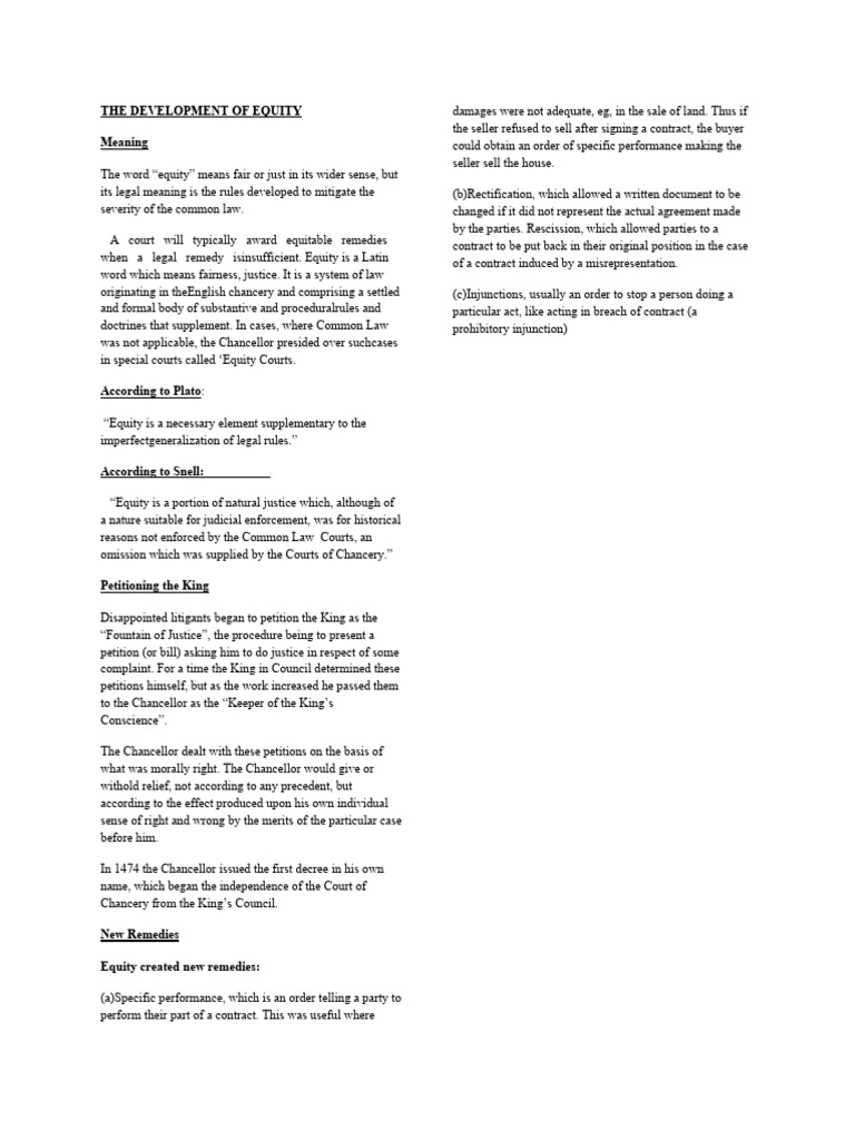 Evolution of Equity Law Principles | PDF | Equity (Law) | Legal Remedy
