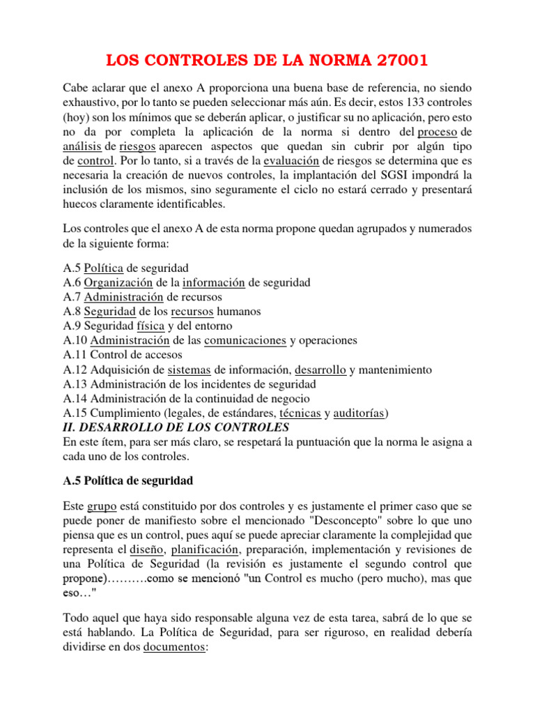 Controles Esenciales de la Norma ISO 27001 | PDF | Seguridad | La ...