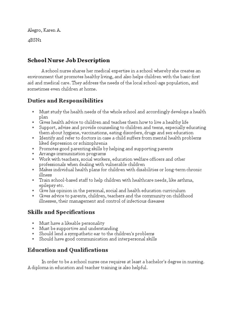 School Nurse Job Description Duties and Responsibilities PDF