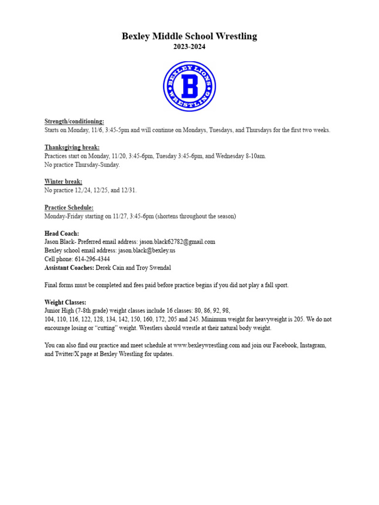 20232024 Ms Wrestling Schedule and Info PDF Sports Combat