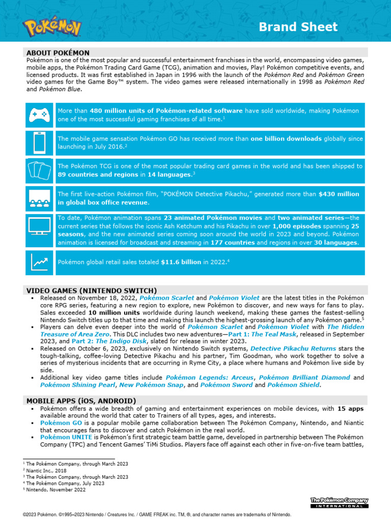 Pokemon Brand Sheet (October 2023) | PDF | Pokémon | Video Games