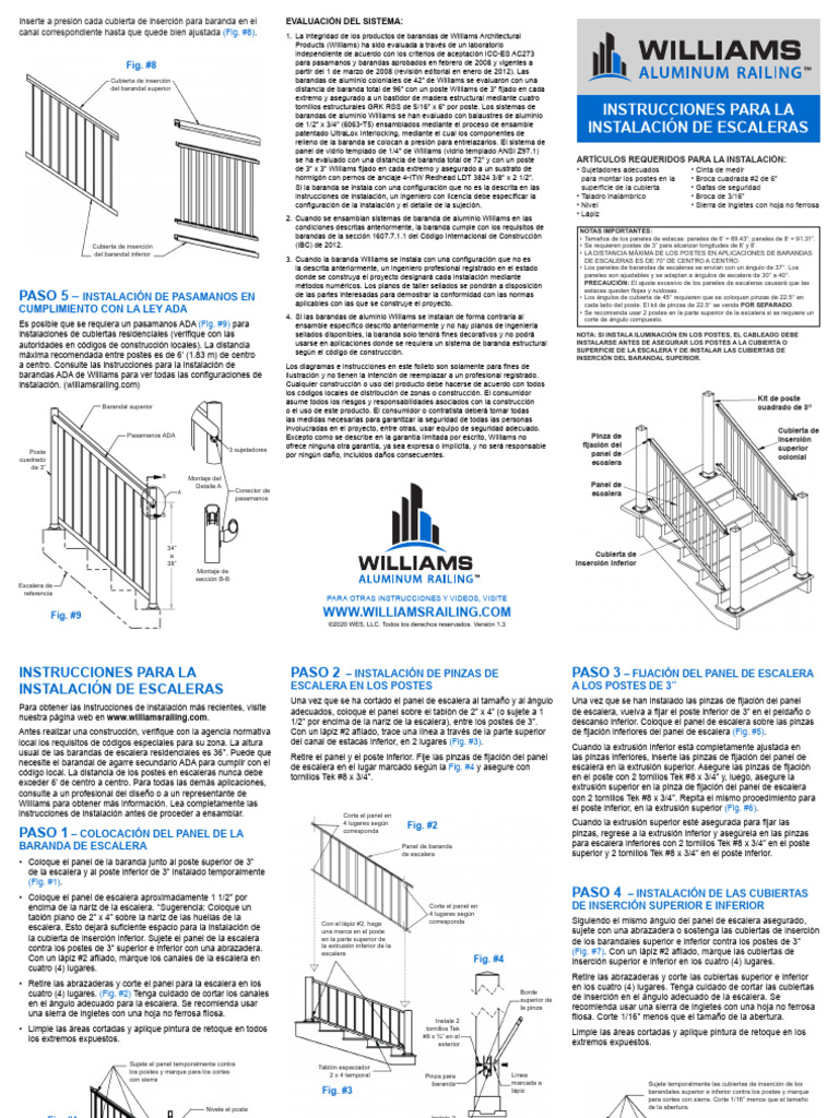 Williams Railing Baluster Stair Railing Instructions Spanish PDF Bienes manufacturados Equipo