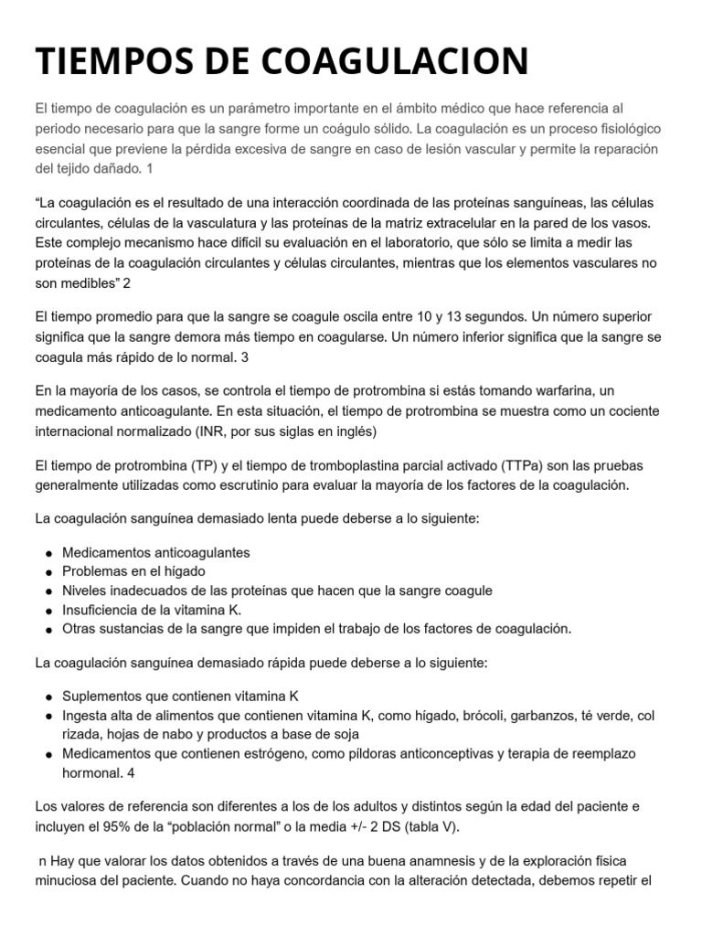 Tiempos de Coagulacion | PDF | Coagulación | Sangre