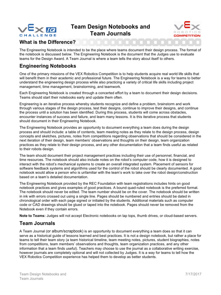Engineering Notebooks vs. Team Journals | PDF | Notebook | Robot