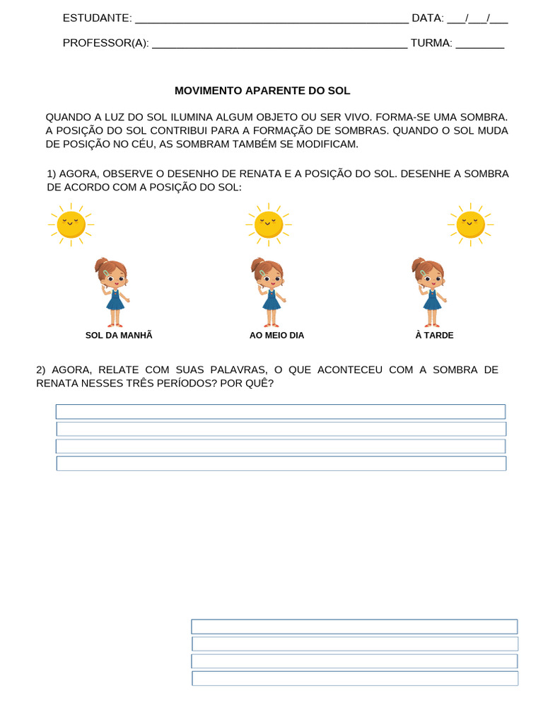 Atividades sobre Sol e Sombra 2º Ano | PDF