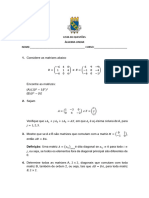 Lista de Questões - Matrizes e Sistemas