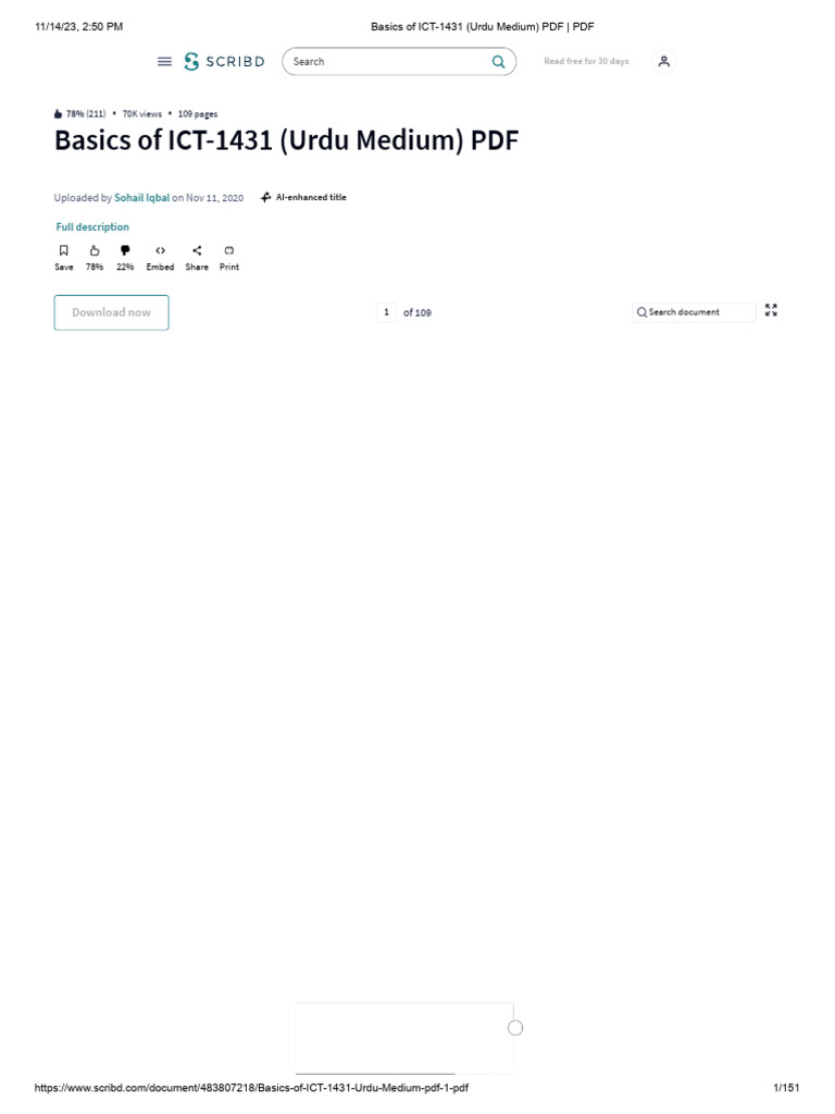 ICT-1431 Basics in Urdu PDF Download | PDF | Computers