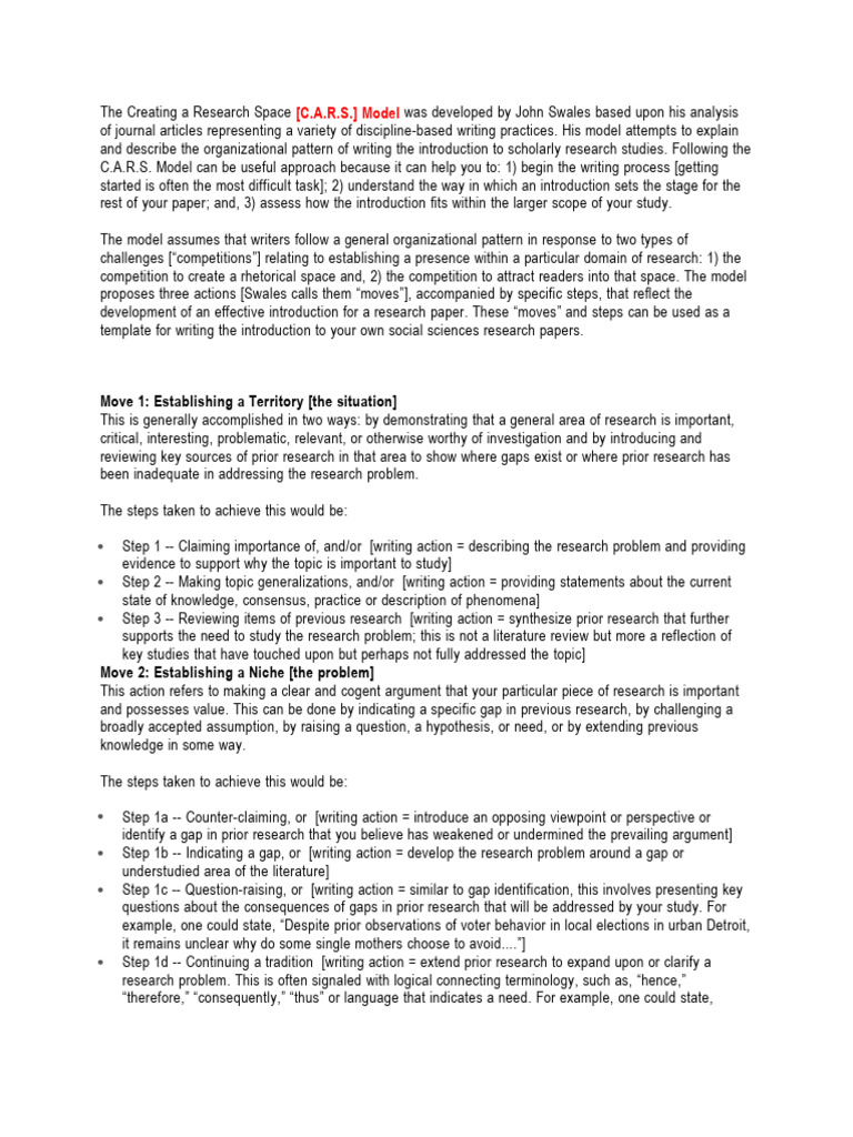 Understanding the C.A.R.S. Model | PDF | Argument | Knowledge