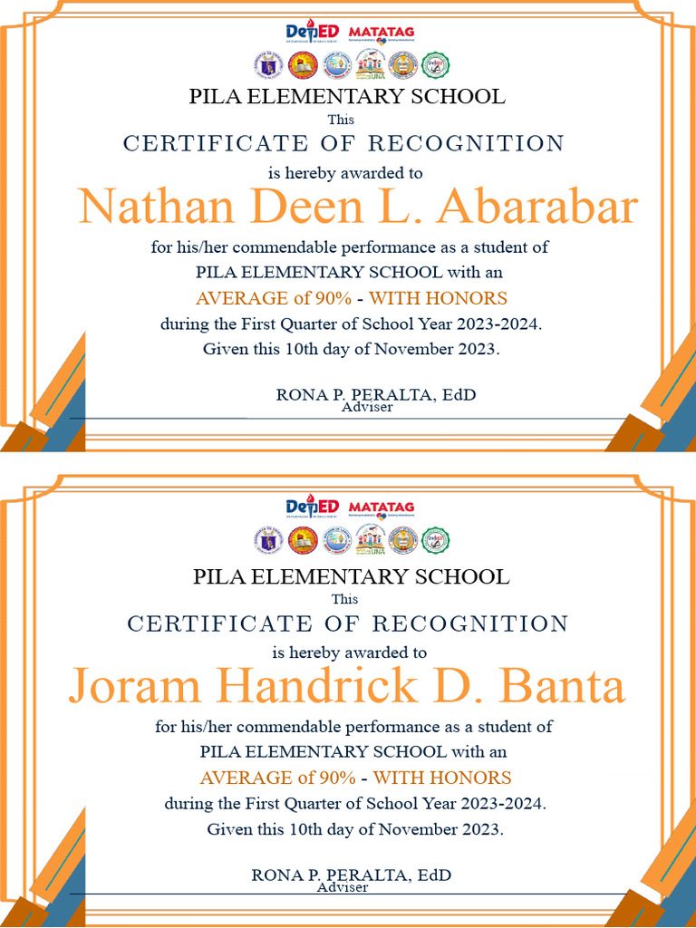 Pila Elementary School Recognition Awards | PDF