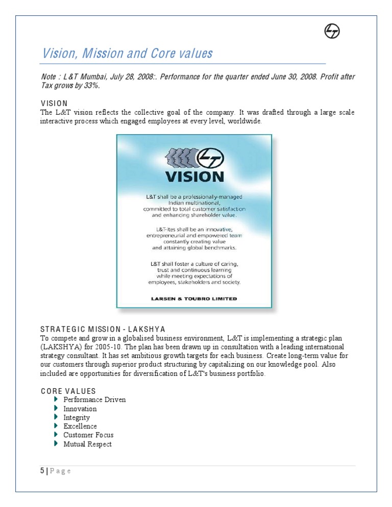 L&T Vision and Mission Overview | PDF