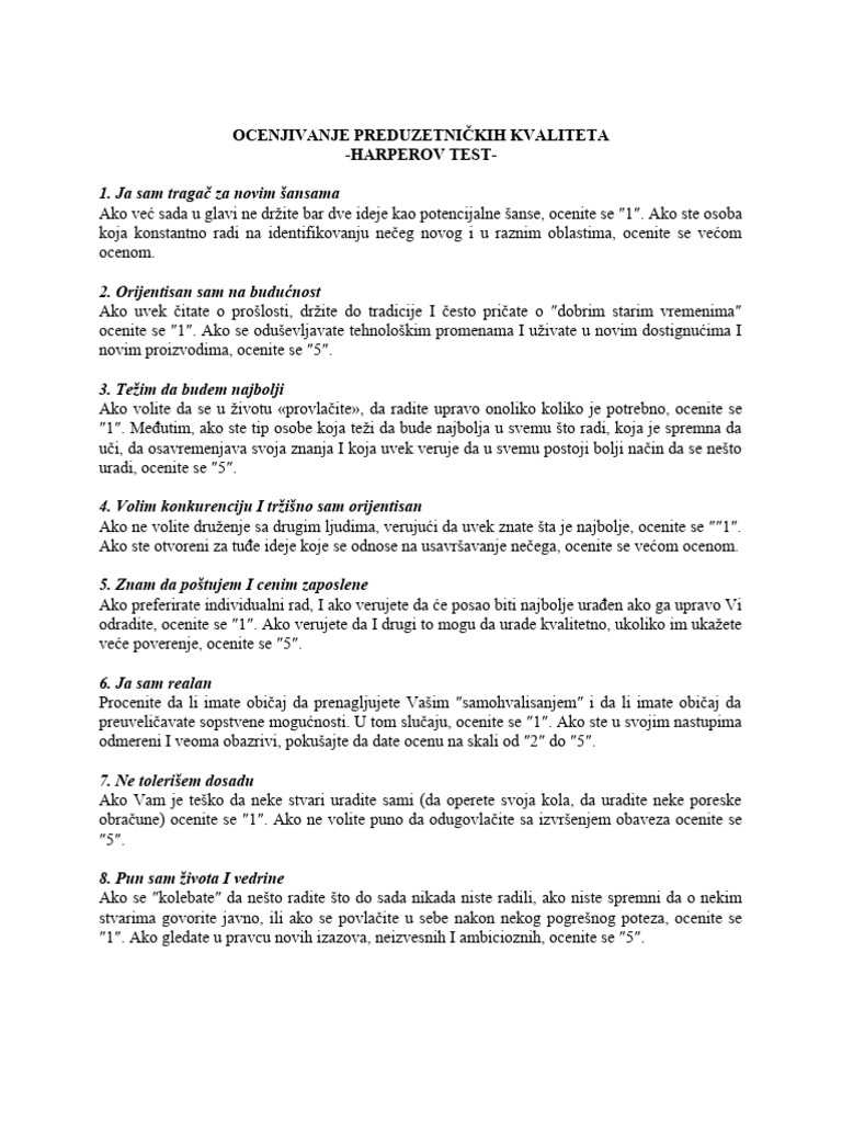 Test Za Ocenu Preduzetnickih Kvaliteta PDF
