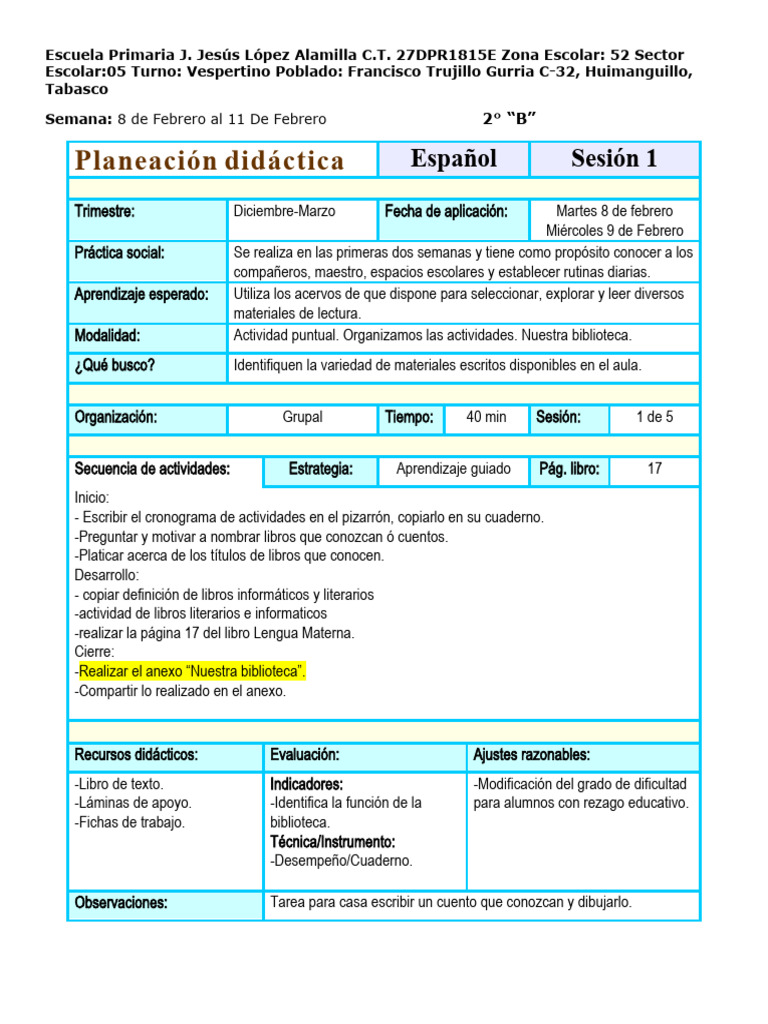 Planeación Didáctica para Segundo Grado | PDF | Educación primaria ...