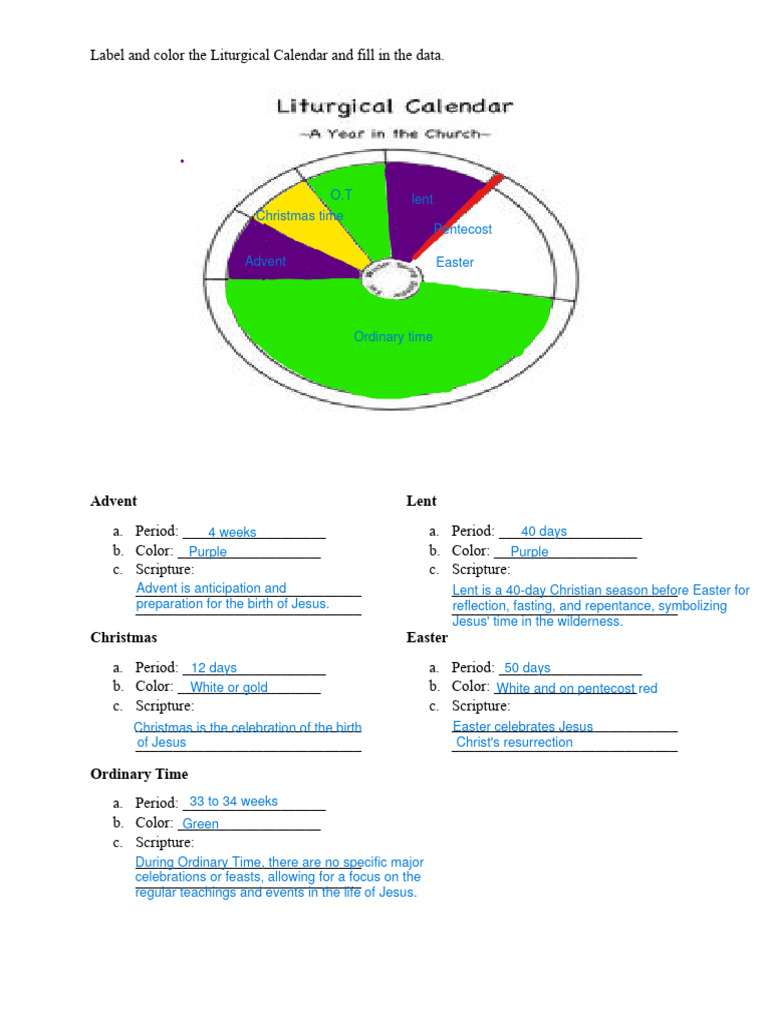 Liturgical Calendar Worksheet Pdf Liturgical Year Observances