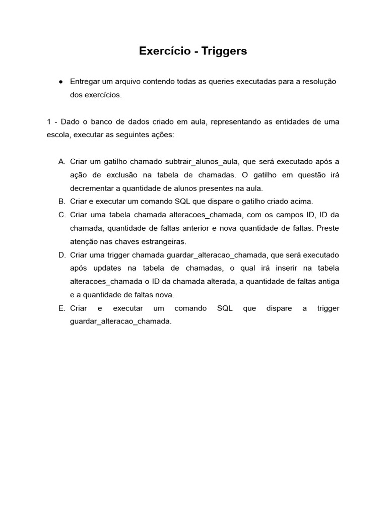 Exercício de Criação de Triggers SQL | PDF | Computadores | Tecnologia ...