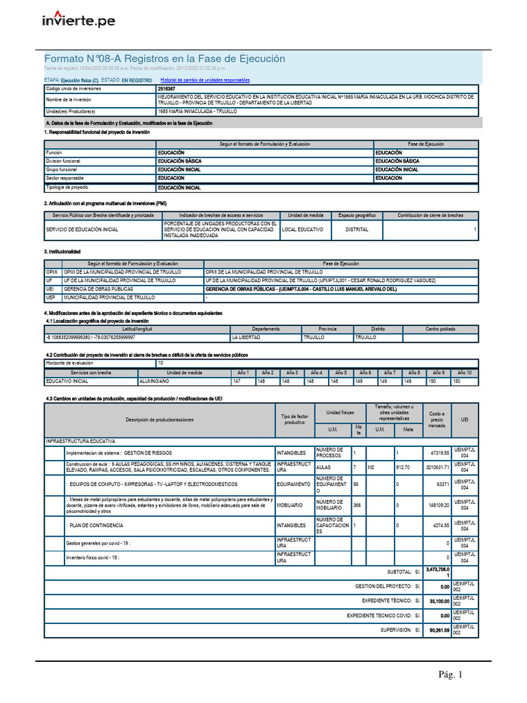 Mejoramiento Educativo en Trujillo | PDF | Economias
