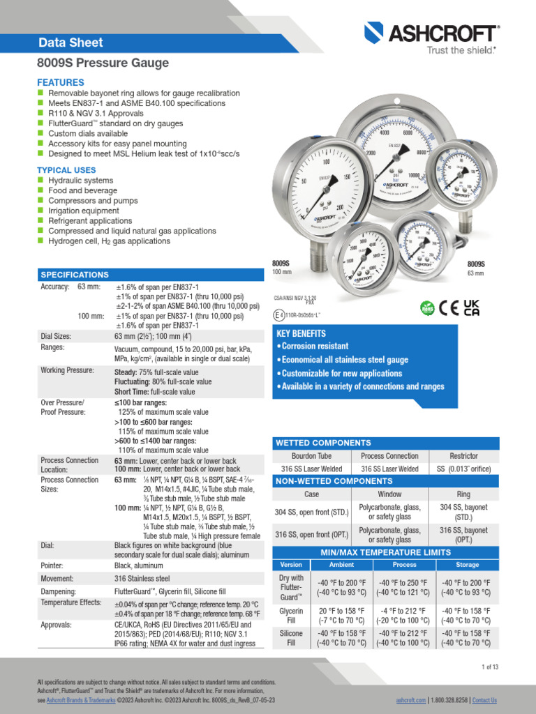 Datasheet Pressure Gauge 8009s PDF Pipe (Fluid Conveyance